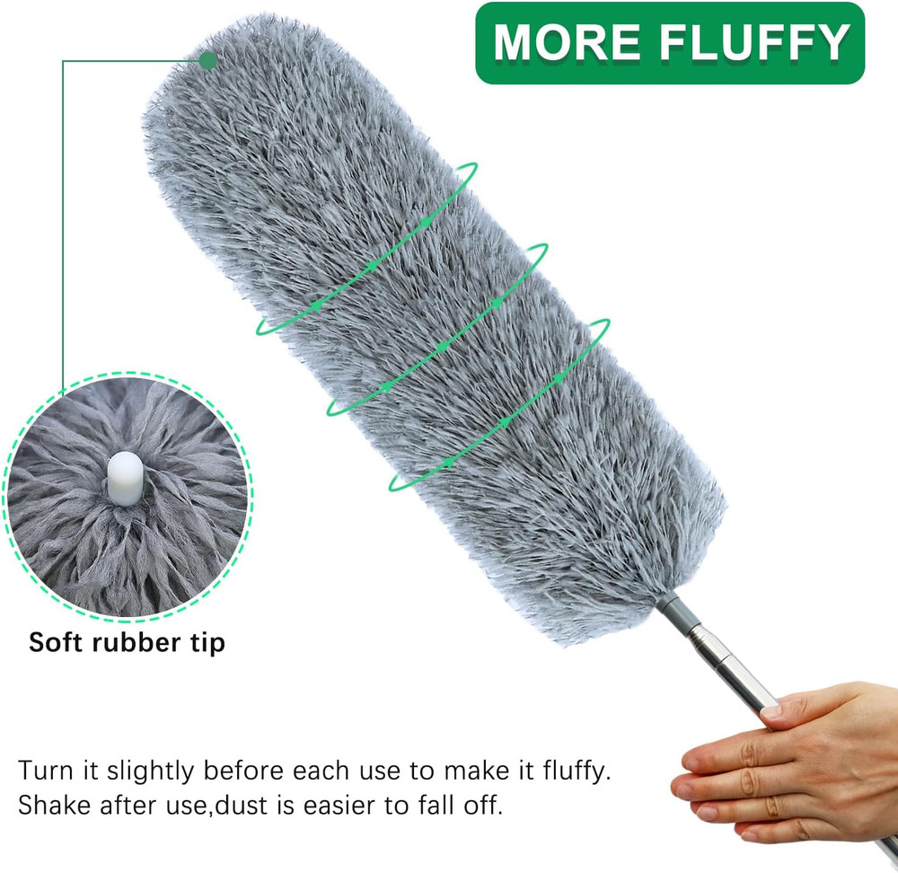 Microfiber Feather Duster with Extendable Pole, 100-Inch Extra-Long Dusters T...