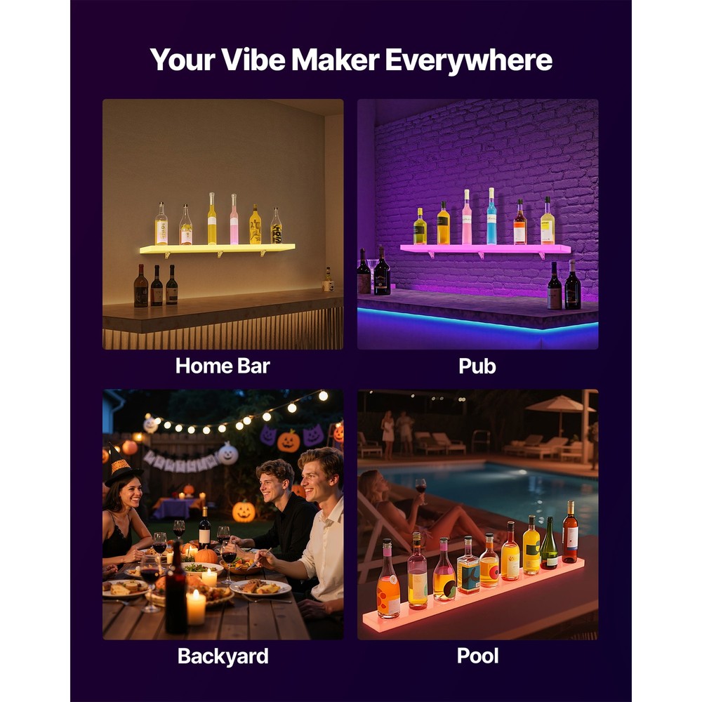 USB Powered LED Whiskey Bottle Display Shelf w/ App RF Remote - 48" Acrylic Rack