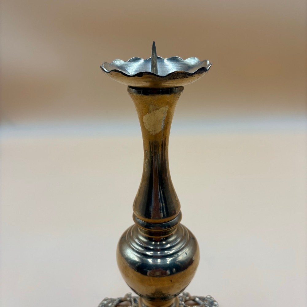 Vintage Brass Ornate Spike Candlestick Holder 10"