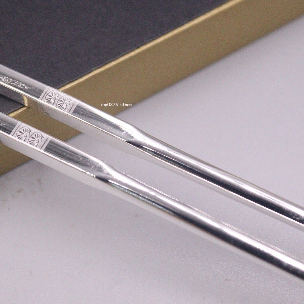 Solid 999 Pure Silver Chopsticks Household Dragon Square Dinnerware 7.87inchL