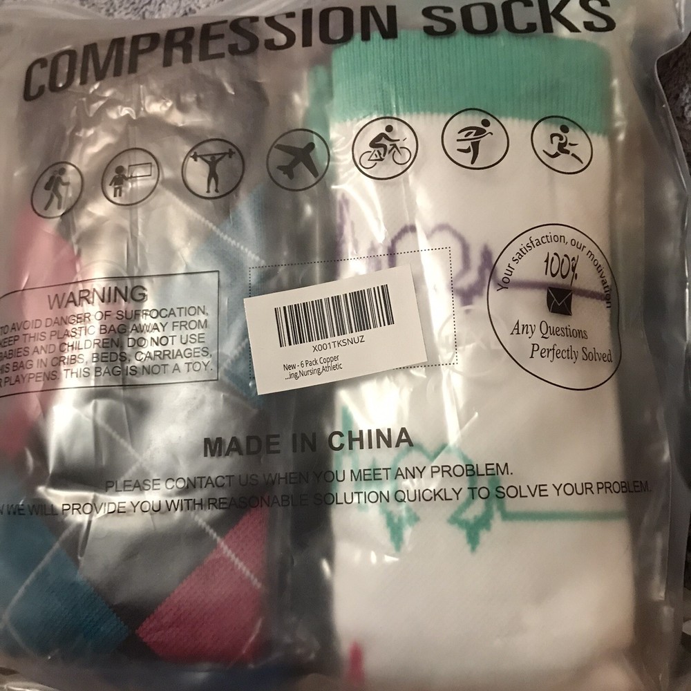 Compression Socks Large Extra Large Multicolor 6 Pack Copper Nursing Athletic