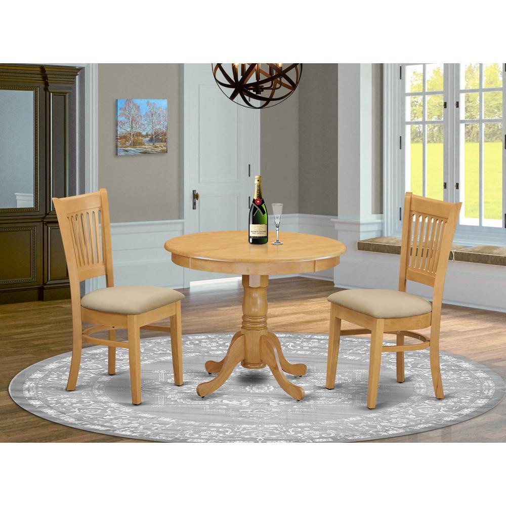 ANVA3-OAK-C 3 PC Dinette set - Kitchen Table and 2 Dining Chairs