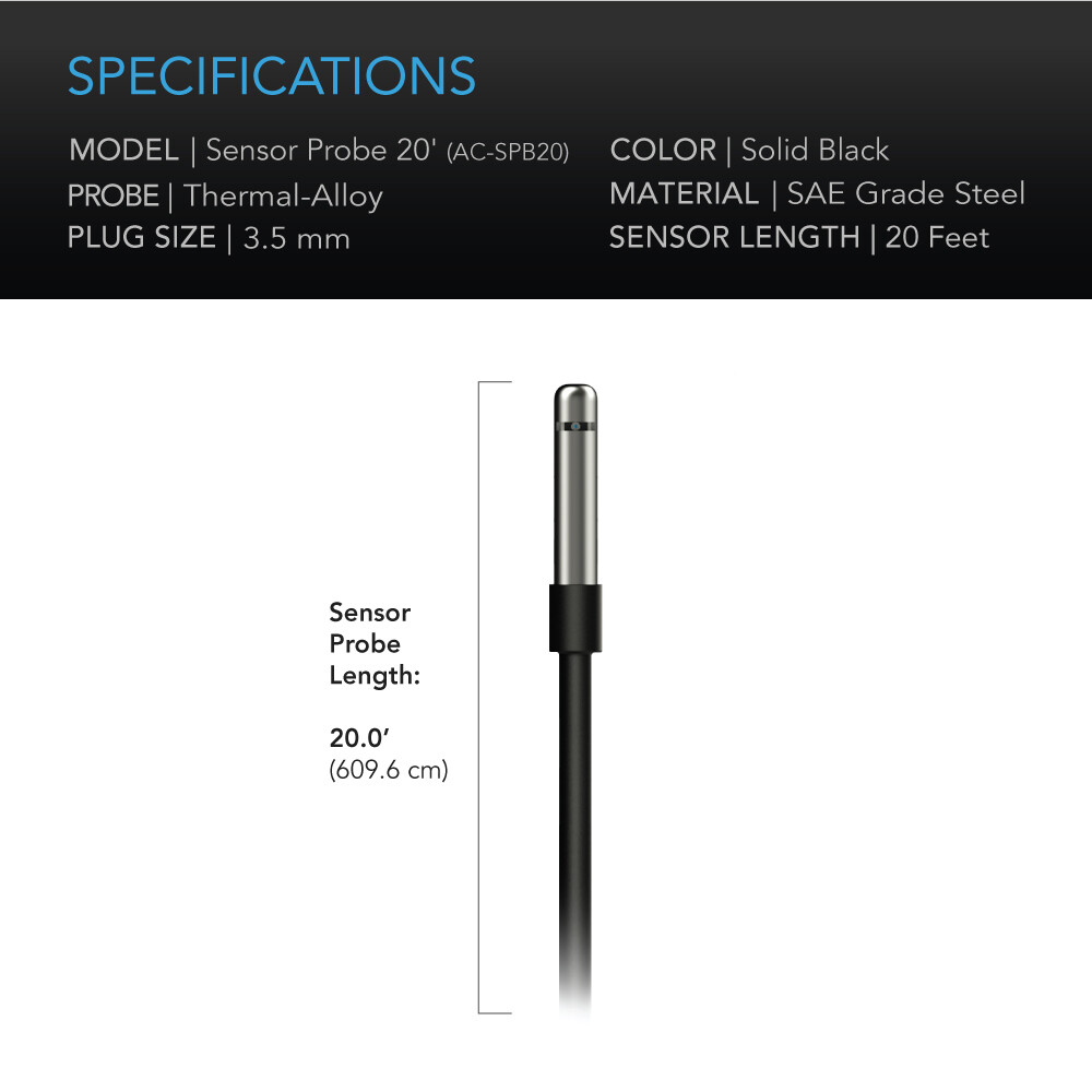 Temperature Humidity Sensor Probe for AC Infinity T-Series Controller, 20-Feet