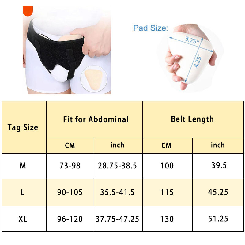 Hernia Support Belt for Men Truss for Inguinal with 2 Removable Compression Pads