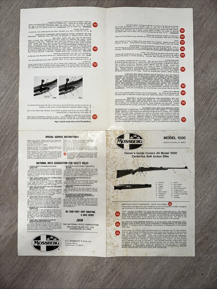 Mossberg Model 1500 Centerfire Bolt Action Manual Owners Guide