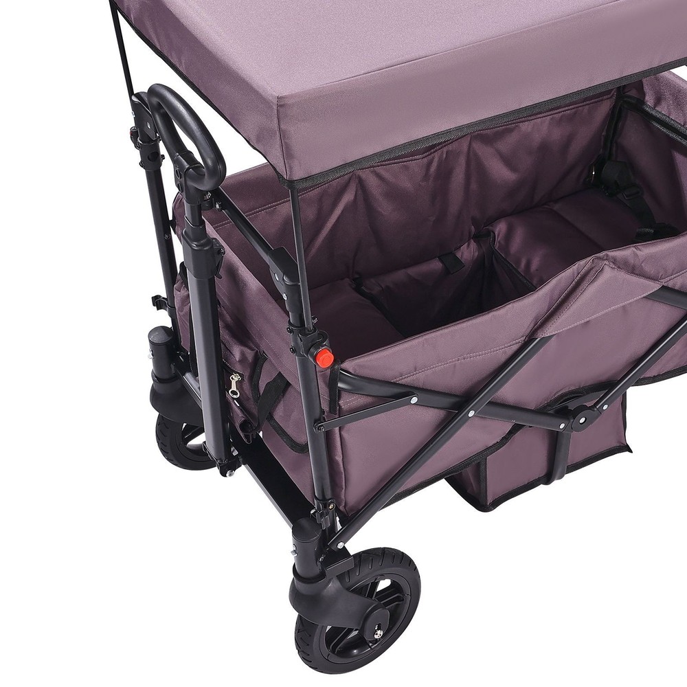 Wagon Stroller for 2 Kids, Push Pull Quad Collapsible Stroller with Adjustable H