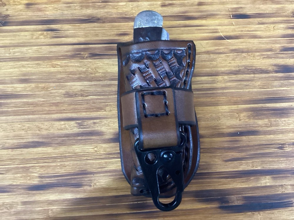Leather Folding Knife Belt Loop Sheath Trapper Size (Sheath Only) Left Hand