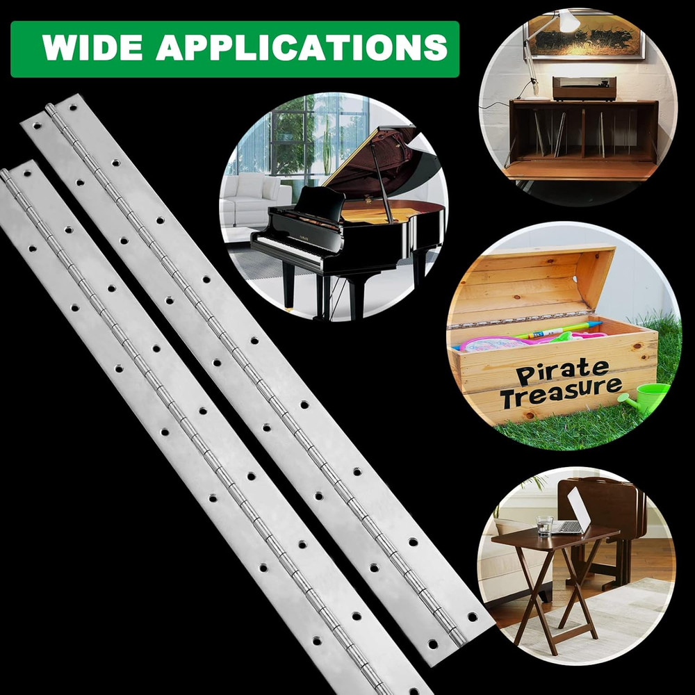 2Pack Heavy Duty Piano Hinge, 2" Open Width X 18" Continuous & Piano Hinges, 0.0