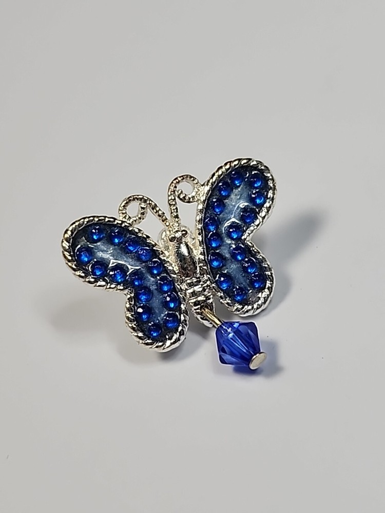 AVON Blue Butterfly Lapel Pin Dangling Bead *