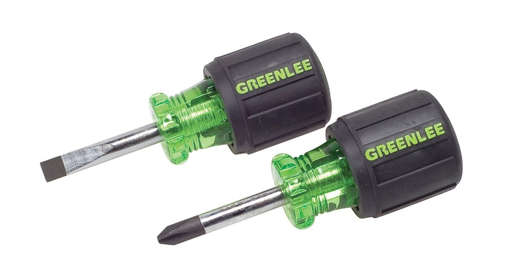 2 Piece Stubby Screwdriver Set Compact Short Handle Flat Phillips