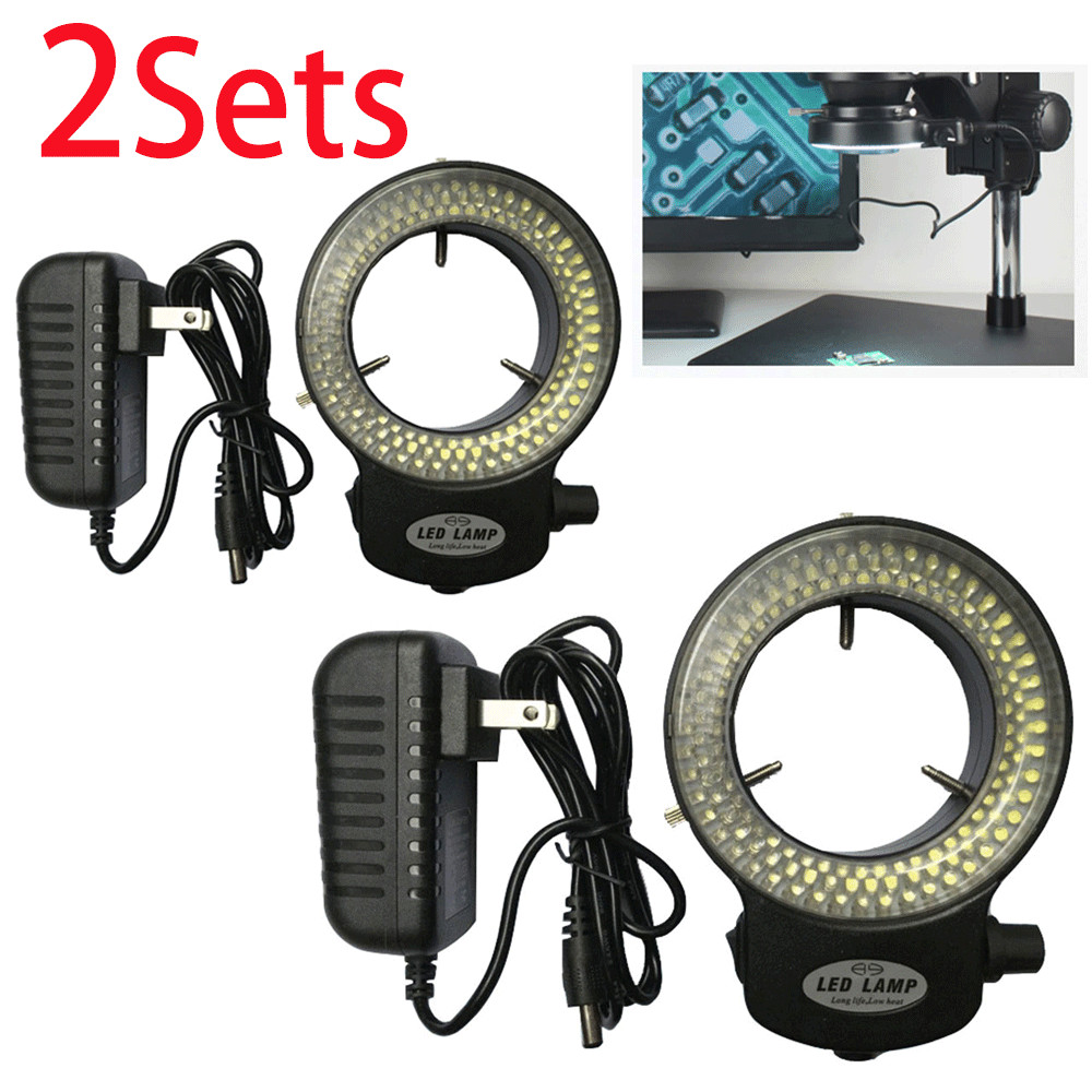 2* 144 LED Bulb Microscope Ring Light Illuminator Lamp US Plug Adjustable Black