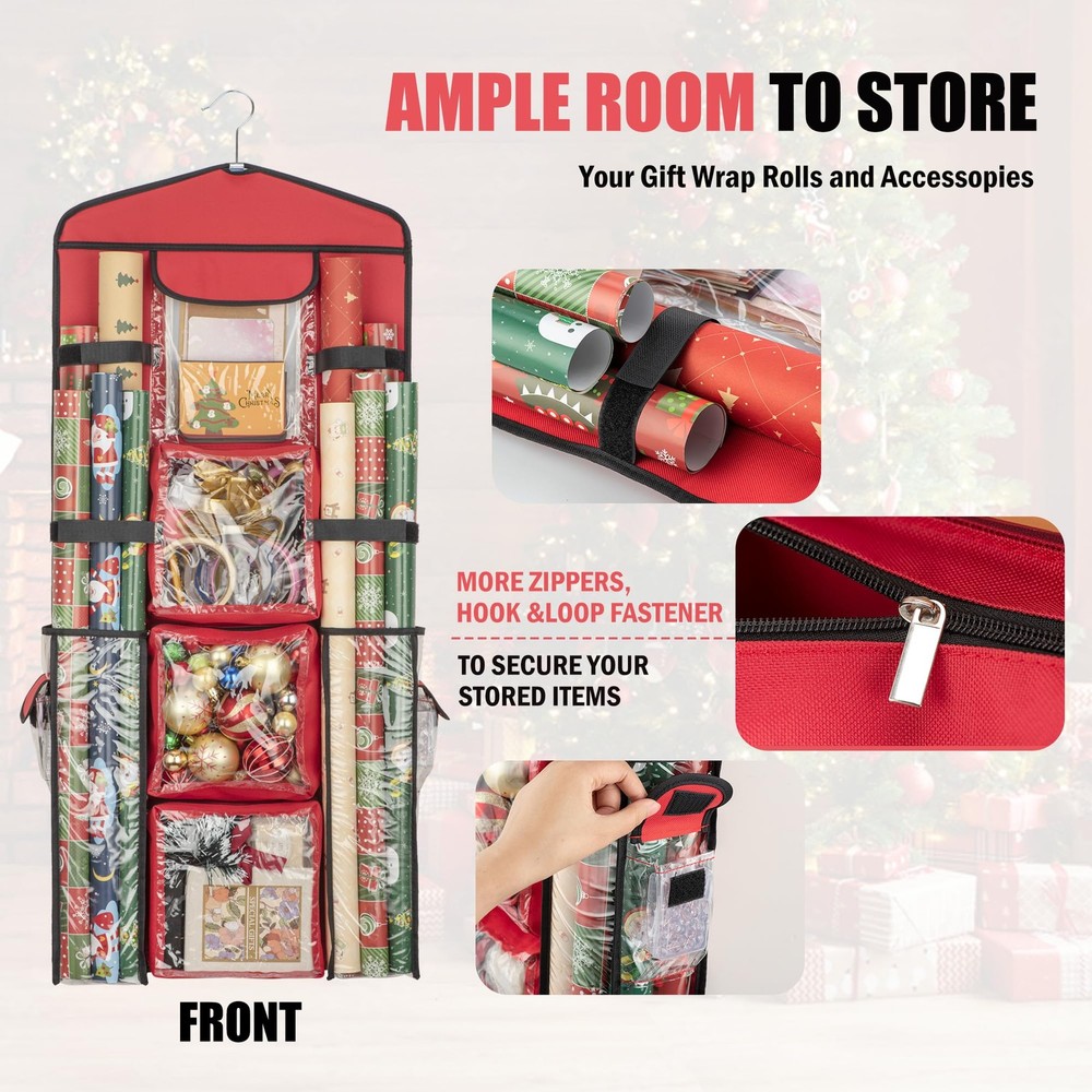 Double-Sided Hanging Gift Bag Wrapping Paper Storage Wrap Organizer Holder