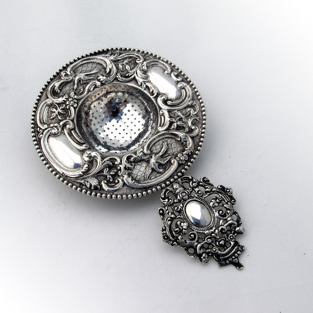 Ornate Tea Strainer Dutch 833 Silver 1896