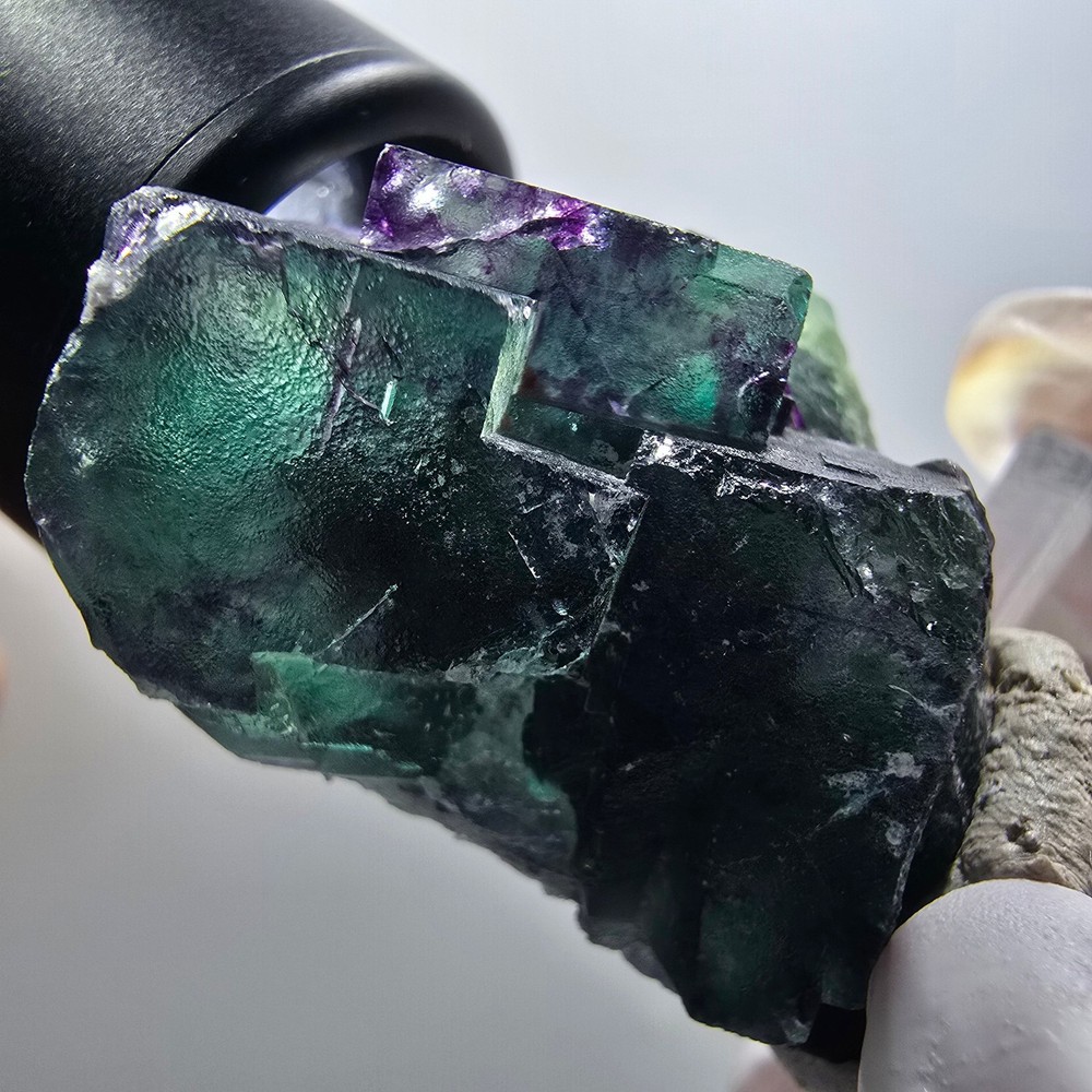 Phantom Fluorite Cube Step, tessellated, green purple Okorusu, Namibia