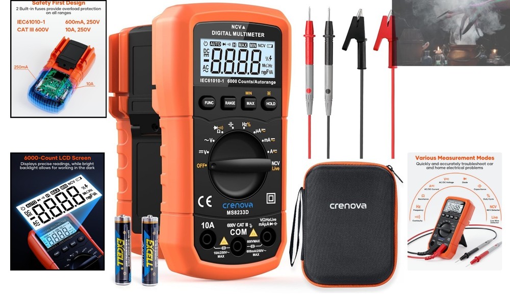 Professional 6000-Counts Digital Multimeter for Accurate Voltage & Current Tests