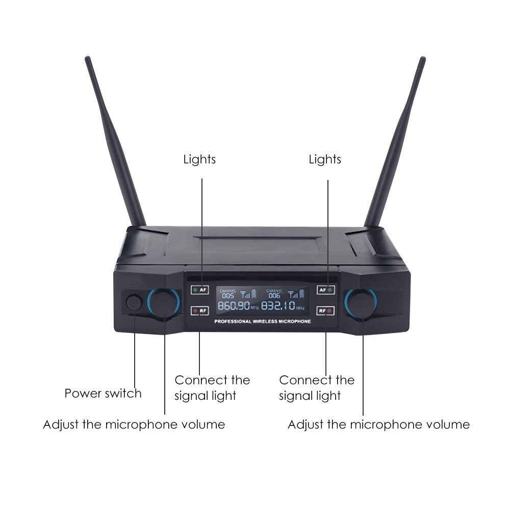 Professional 2 Channel UHF Wireless Dual Microphone Cordless Handheld Mic System