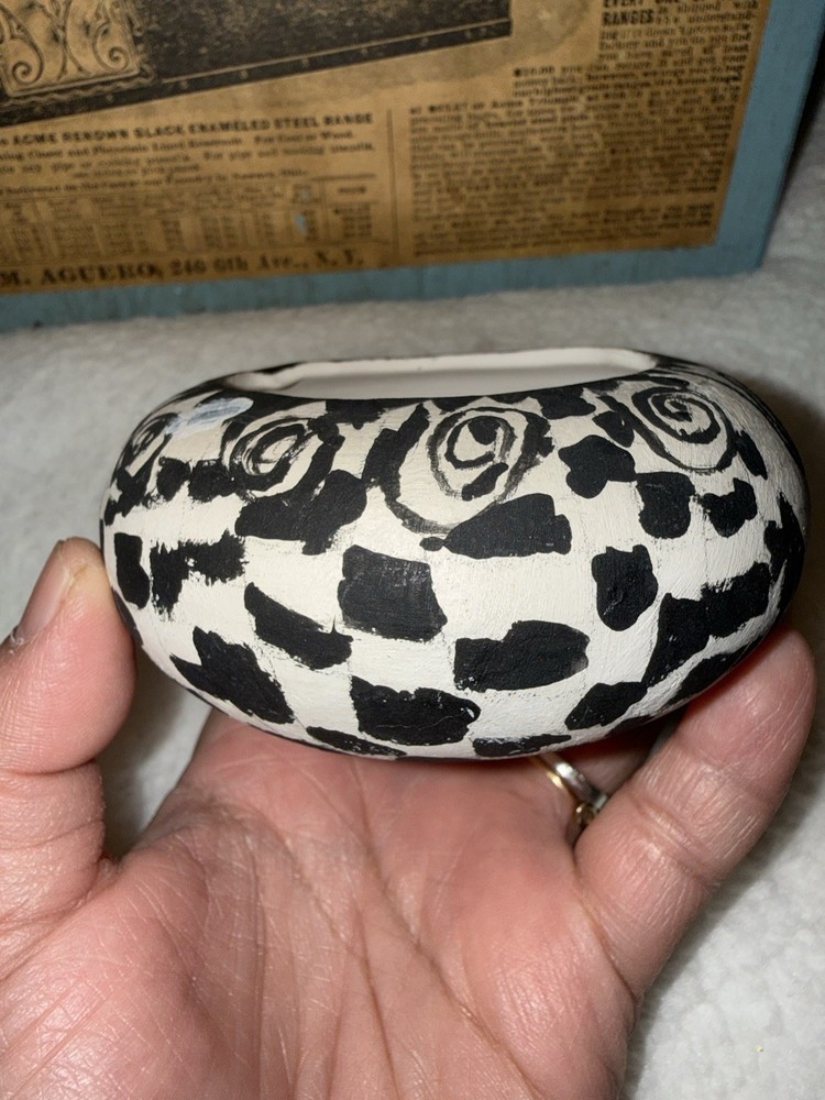 Krista Sandoval Handmade Signed Ceramic Vase Black White Abstract Pattern