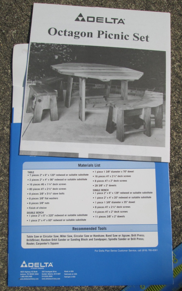Three Piece Picnic Set Woodworking Instructions Delta Plan Series 80-155 EUC