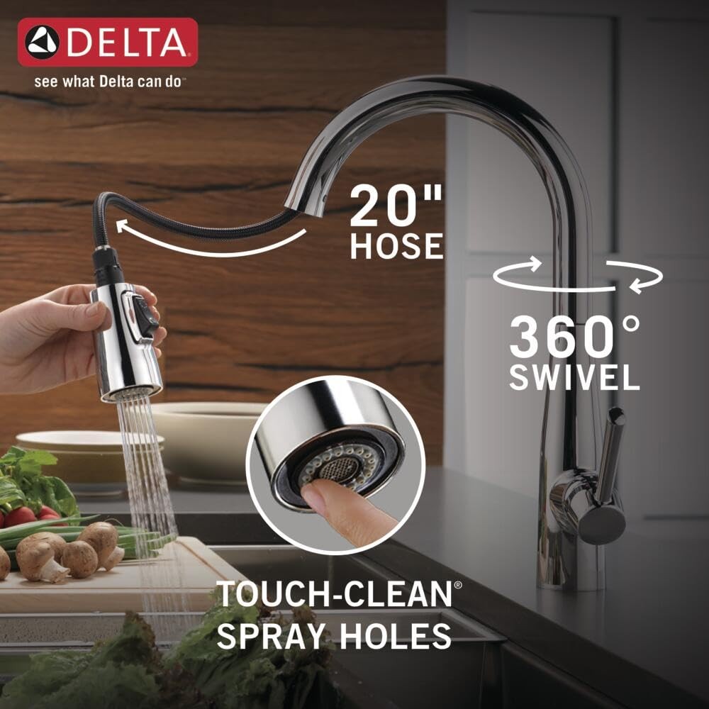 Delta Essa Chrome Kitchen Faucet with Pull Down Sprayer Modern Single Hole