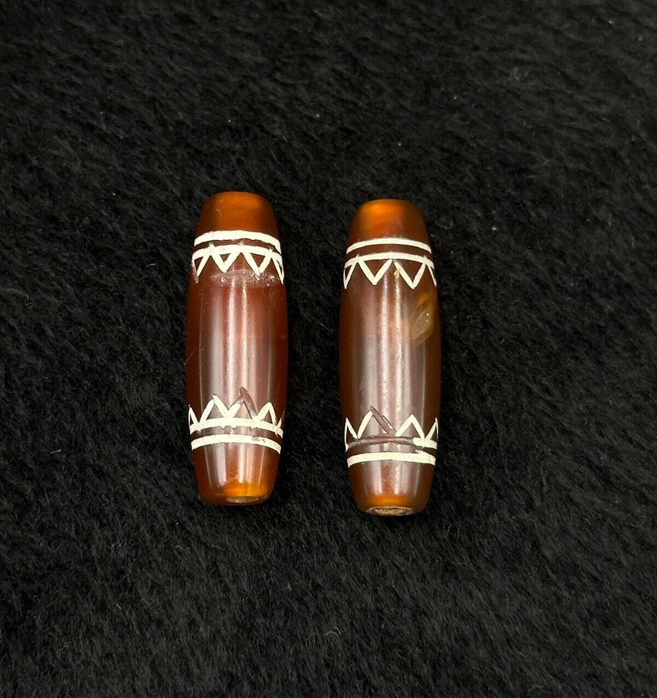 2 Pieces Ancient Carnelian Etched Agate Sassanian Bead With Beautiful Pattern