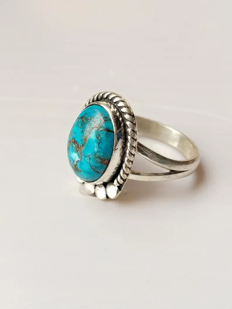 Copper Turquoise Ring 925 Sterling Silver Band & Statement Handmade All Size
