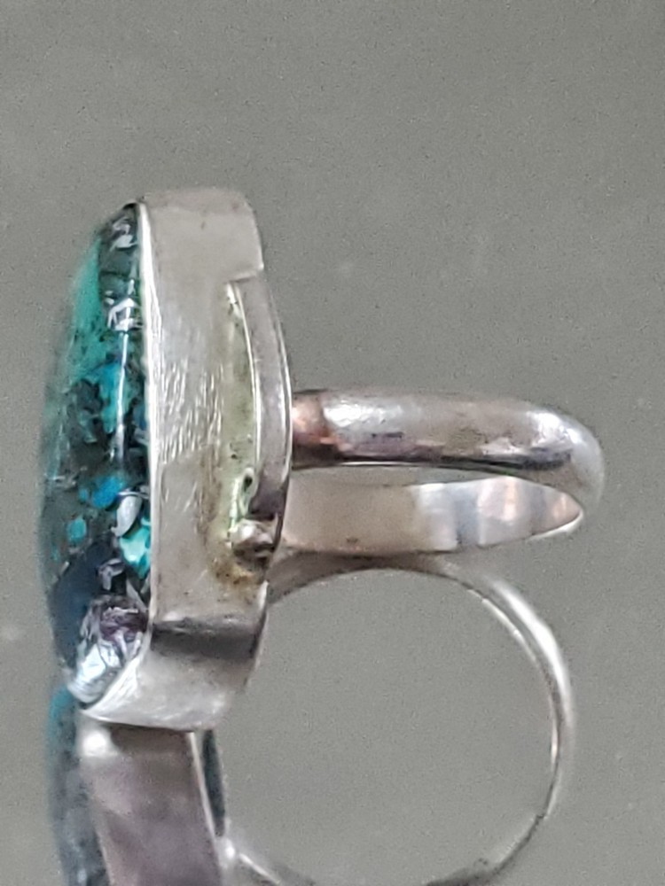 Sterling Silver Southwestern Style Oval Chrysocolla Ring Sie 10