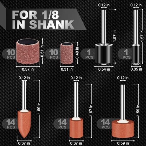 64Pcs Sanding Bits for Rotary Tools 1/8 Shank Grinding Stones Set