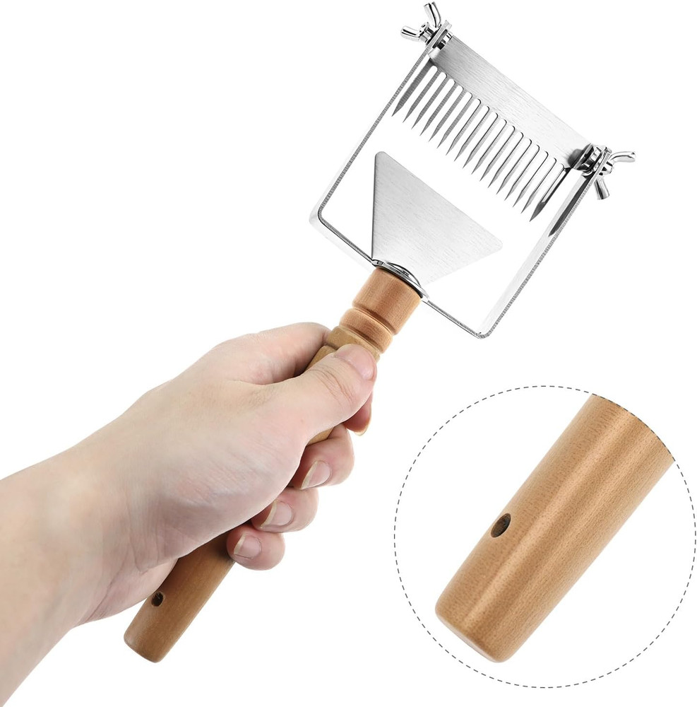Adjustable Honey Uncapping Fork, 304 Stainless Steel Comb & Scraper with Wooden