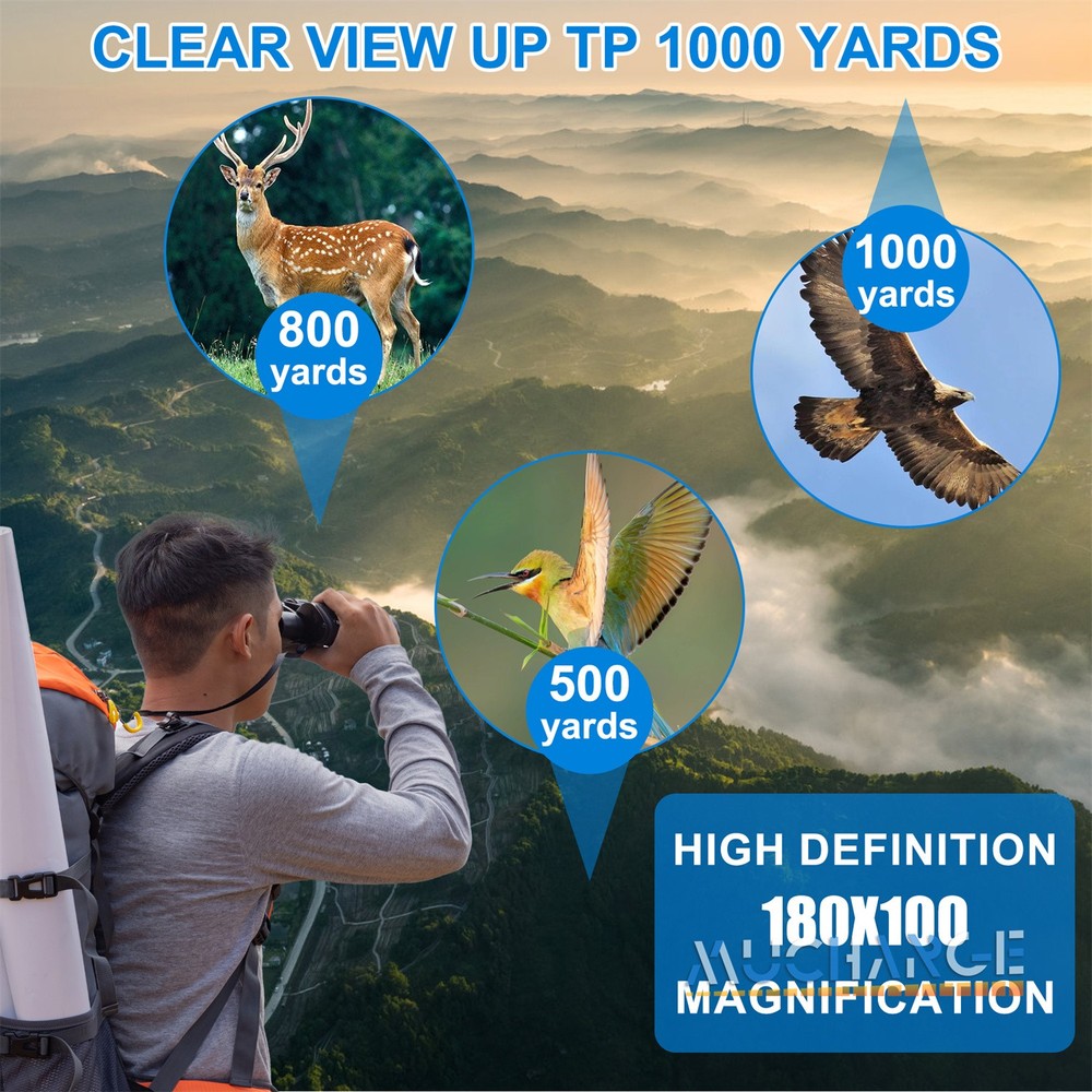 10x-180 X 100 Binoculars High Powered HD Long Range Superior Definition +Case