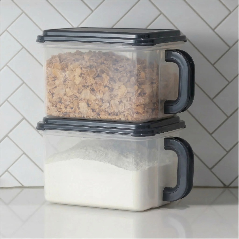 Medium Plastic Canister with Handle, 21 Cups, Gray Lid and Handle, Made for