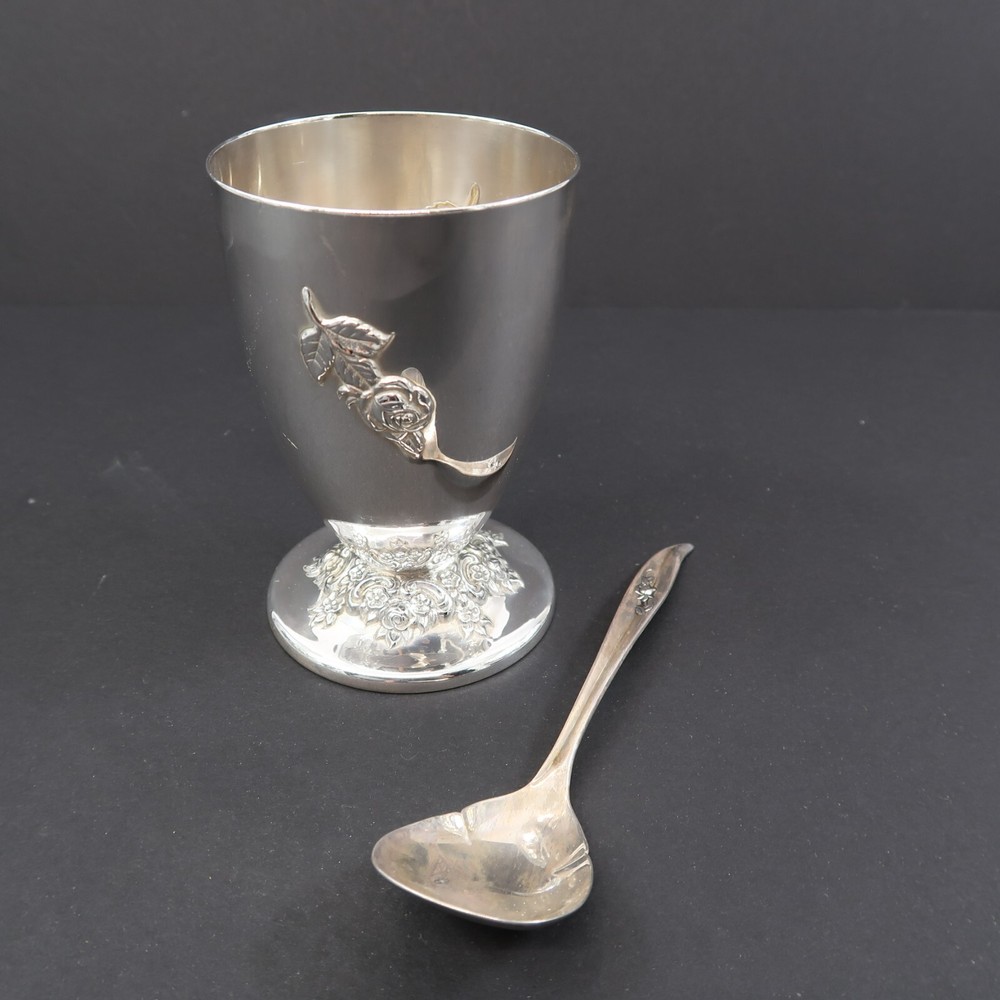 International Silver Co Goblet Silver Plate with a Rose and matching Spoon
