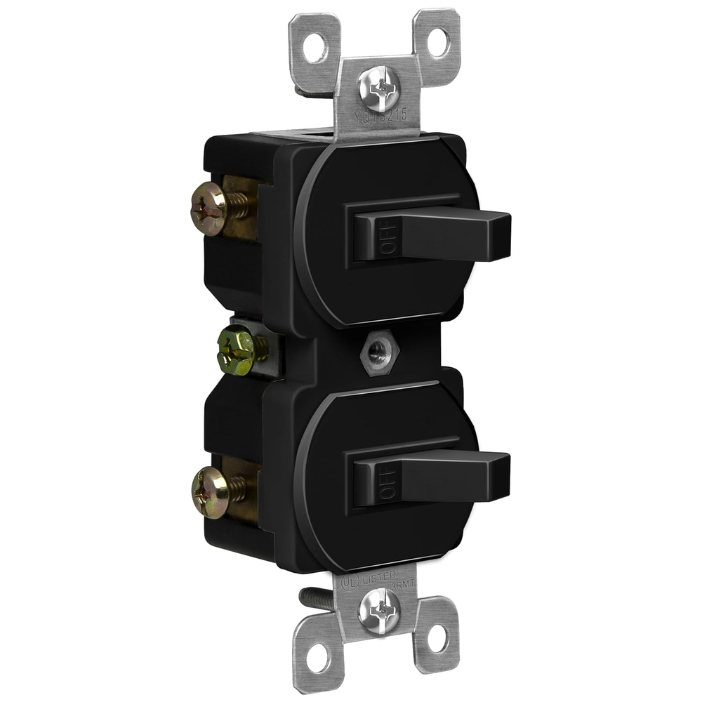 Duplex Double Toggle Light Switch, Single Pole, Side Wiring, Copper Wire Only, G