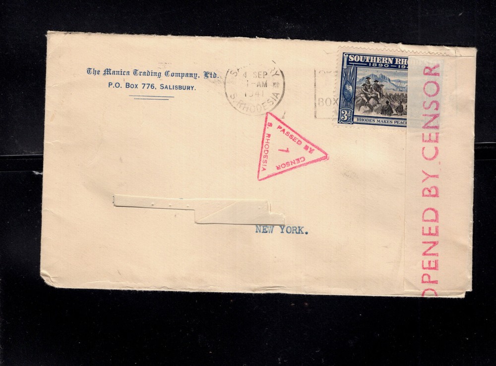 Southern  Rhodeia   double  censor cover  to   US