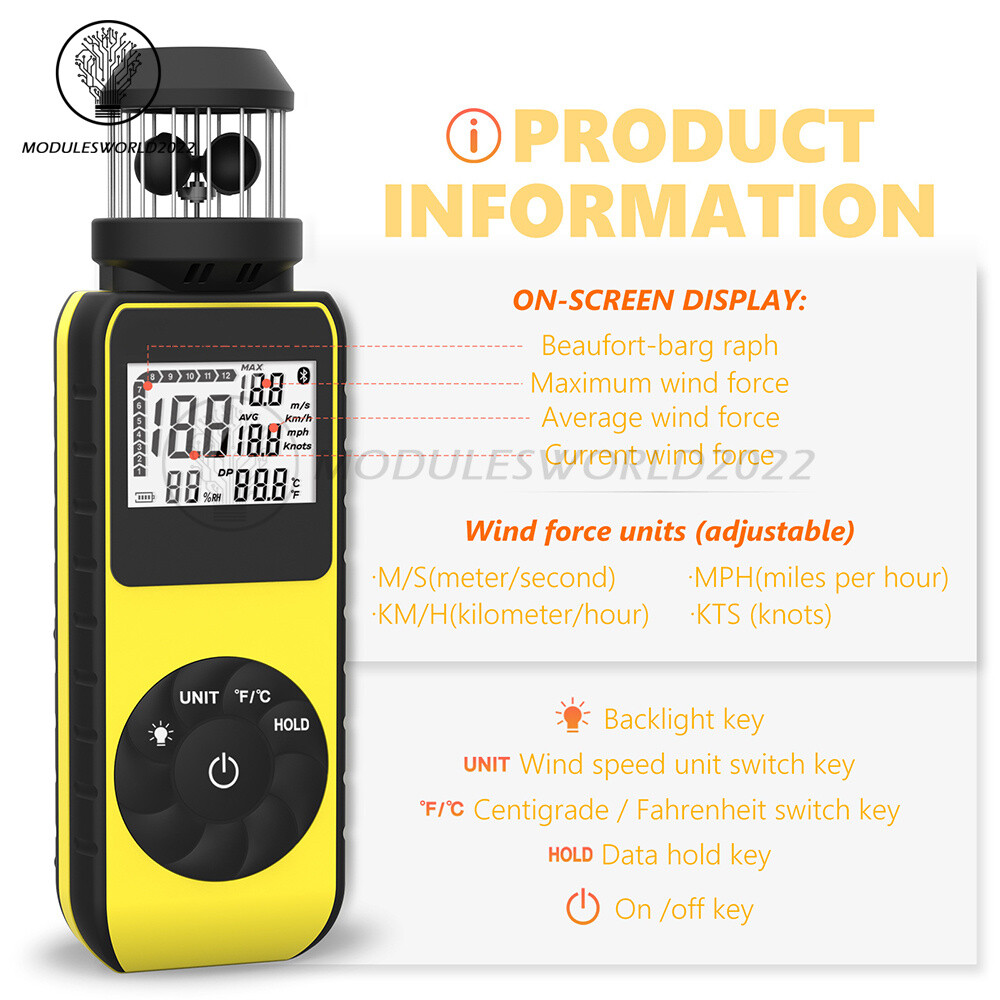 Digital Cup Anemometer Compass Measure Wind Speed Temperature 360° w/Backlight