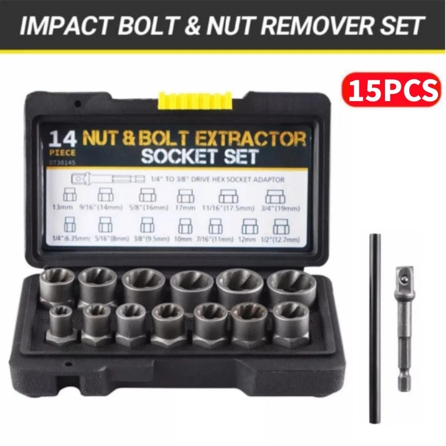 15 Pcs Nut & Bolt Extractor Kit, of Bolt Removal Tool Set, Extractor Socket Tool