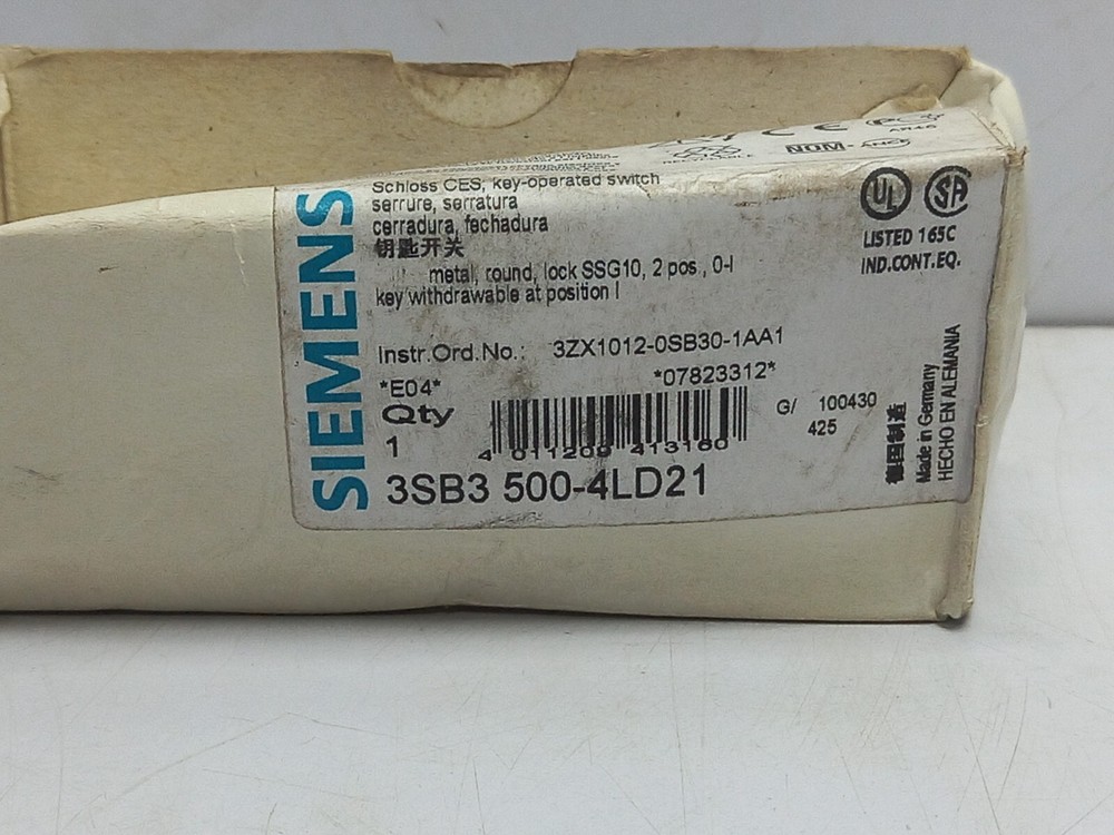 Siemens 3SB3 500-4LD21 2 Position Key Selector Switch