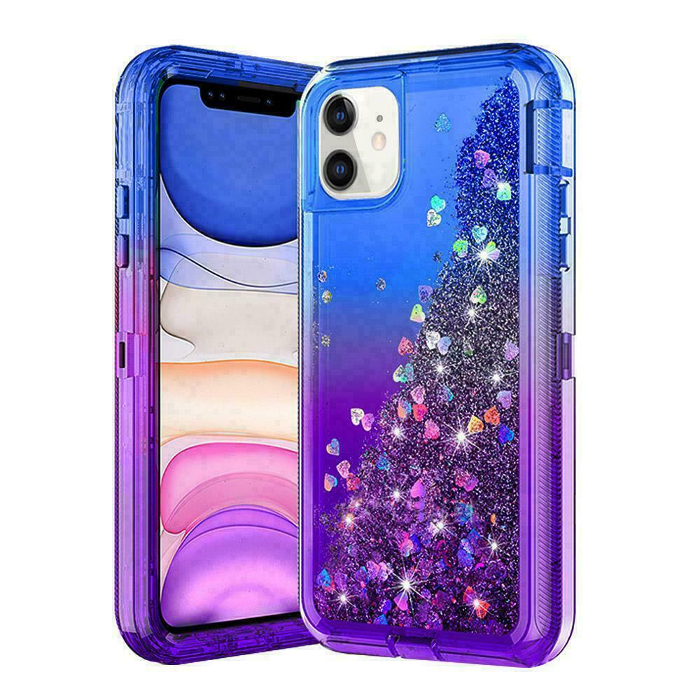 For iPhone 12/12 Pro Max/12Mini Shockproof Liquid Glitter Case /Screen Protector