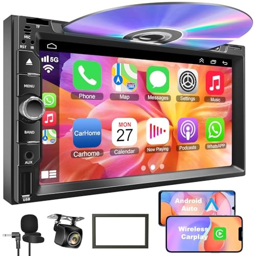 Double Din Car Stereo with CD/DVD Player, 7-Inch Touch Screen, Bluetooth 5.2,