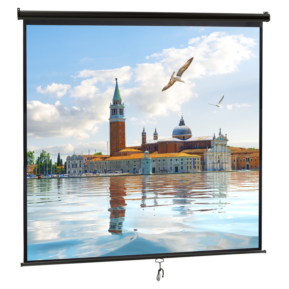 120" Projector Screen Manual Pull Down 1:1 Projection Screen Home Theater Black