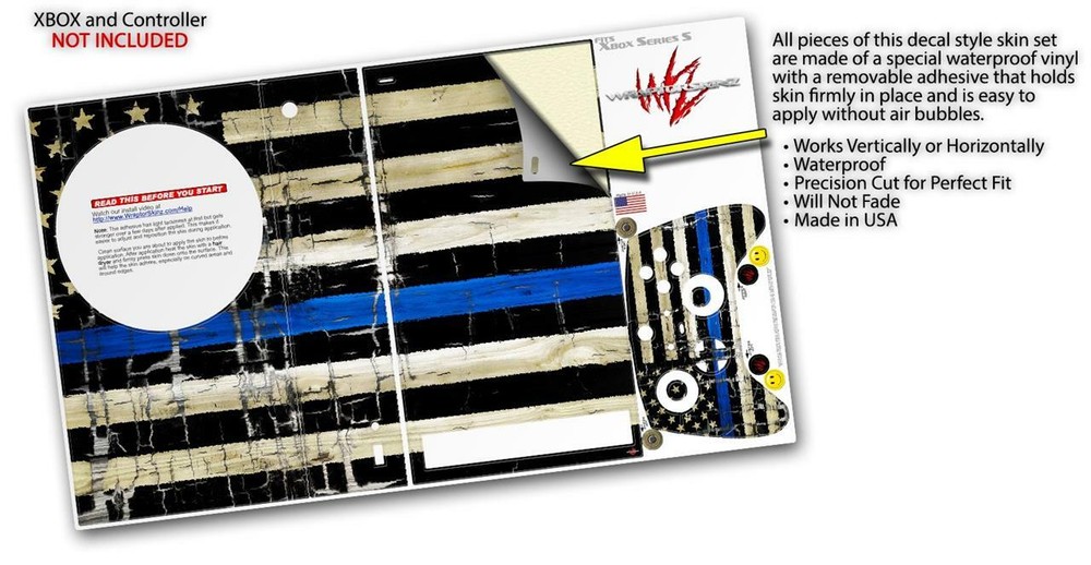 Skins XBOX Series S Console Controller Painted Blue Line Stripe USA Flag
