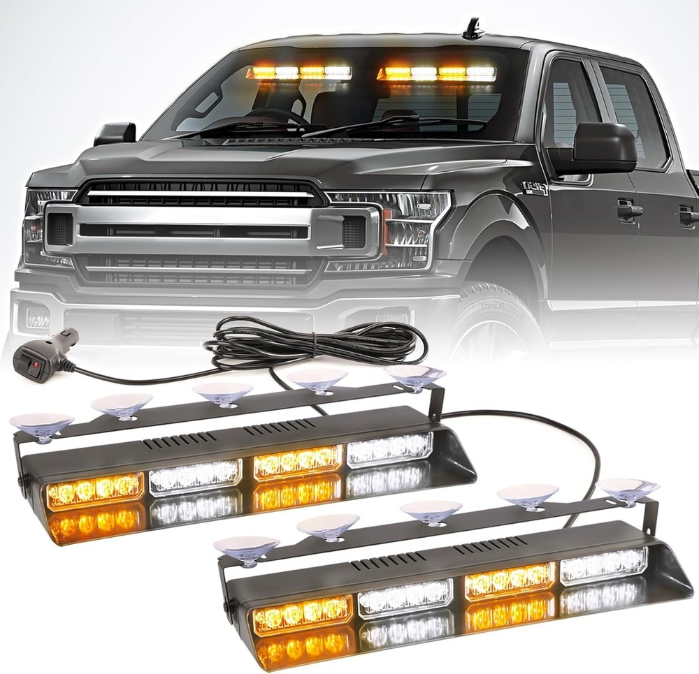 2 in 1 LED Emergency Dash Strobe Light Bar Front/Rear Windshield Safety Flashing
