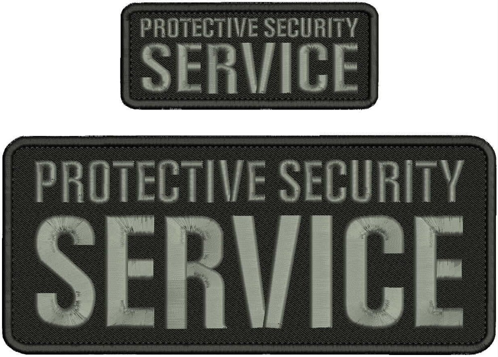 PROTECTIVE SECURITY SERVICE EMBROIDERY PATCH 4x10 & 2X5  hook on back/GRAY