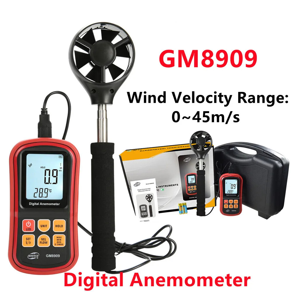 GM8909 Multifunctional Digital Anemometer Thermometer Windmeter Wind Measuring