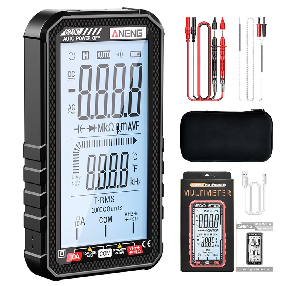 Digital Multimeter Tester, Smart 6000 Counts 620C, Black