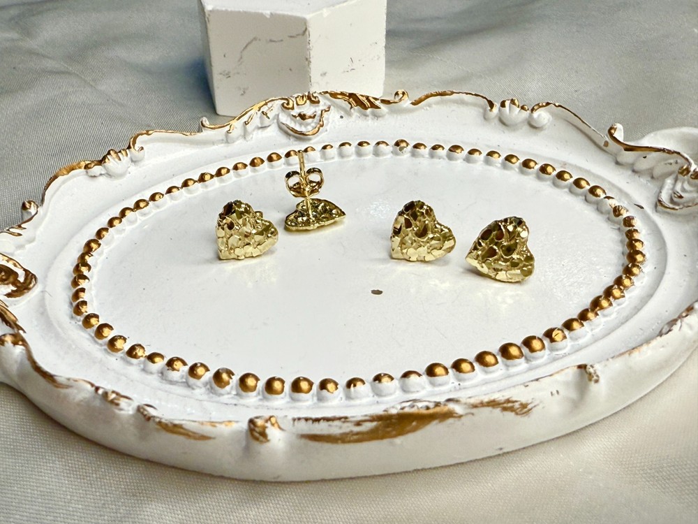 10K Real Solid Yellow Gold Heart Nugget Earrings