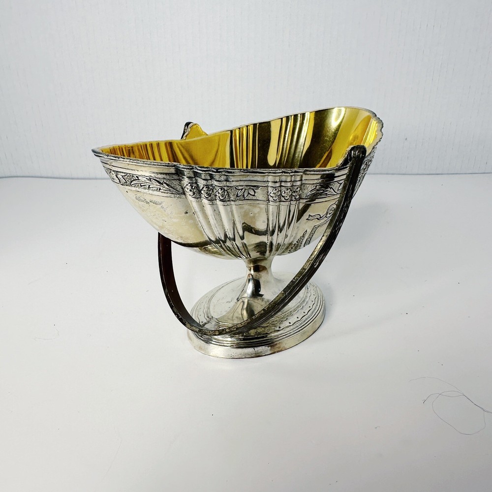 Corbell Silver Plated Oval Candy Dish Basket Handle Embossed Design Bottom Stamp