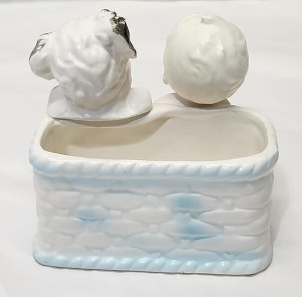 Ceramic Baby with Puppy Basket Planter