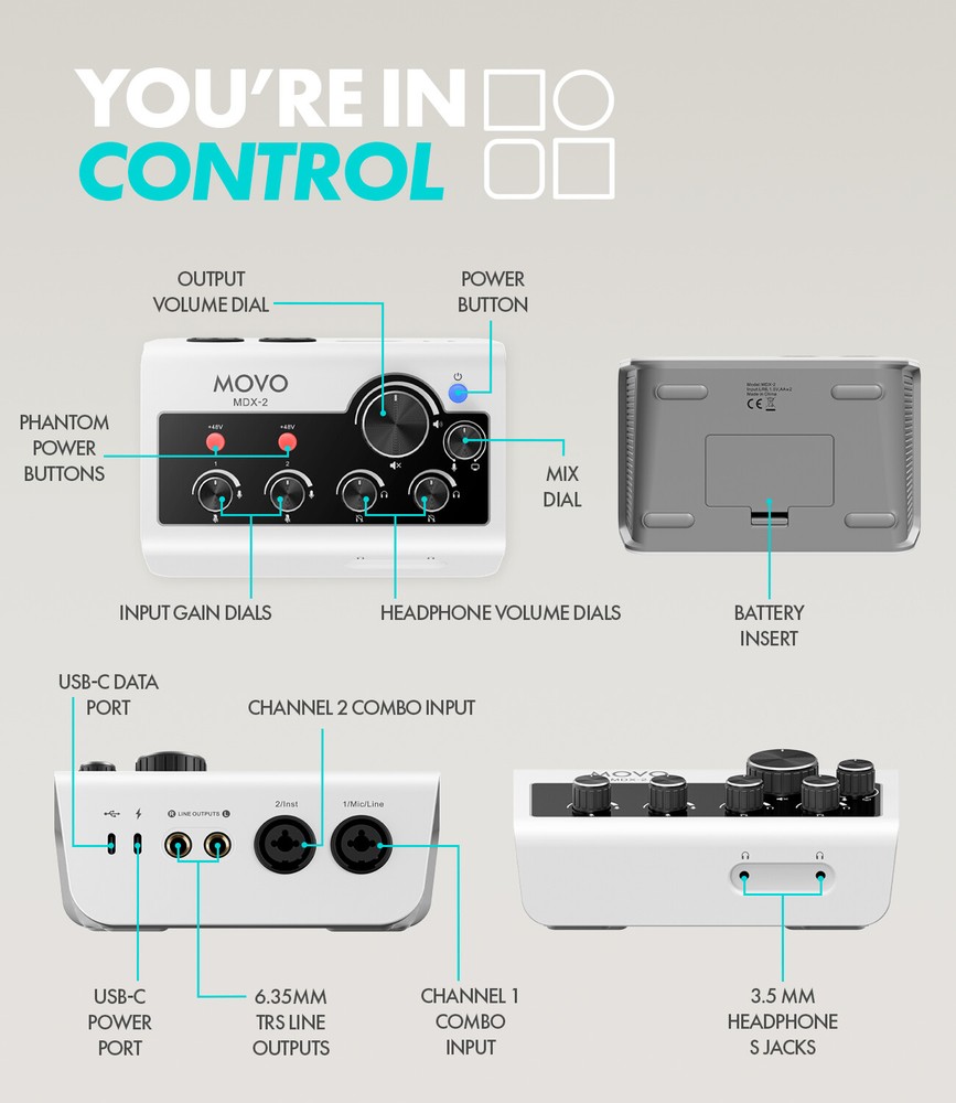 Movo MDX-2 Dual Channel Portable Audio Interface