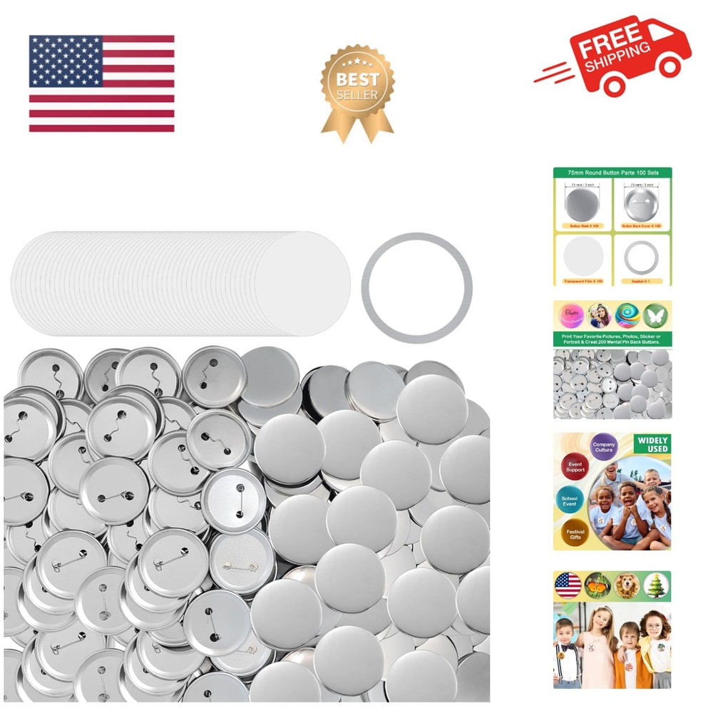 75mm Button Maker Supplies - 100 Sets for Creative Custom Badge Projects