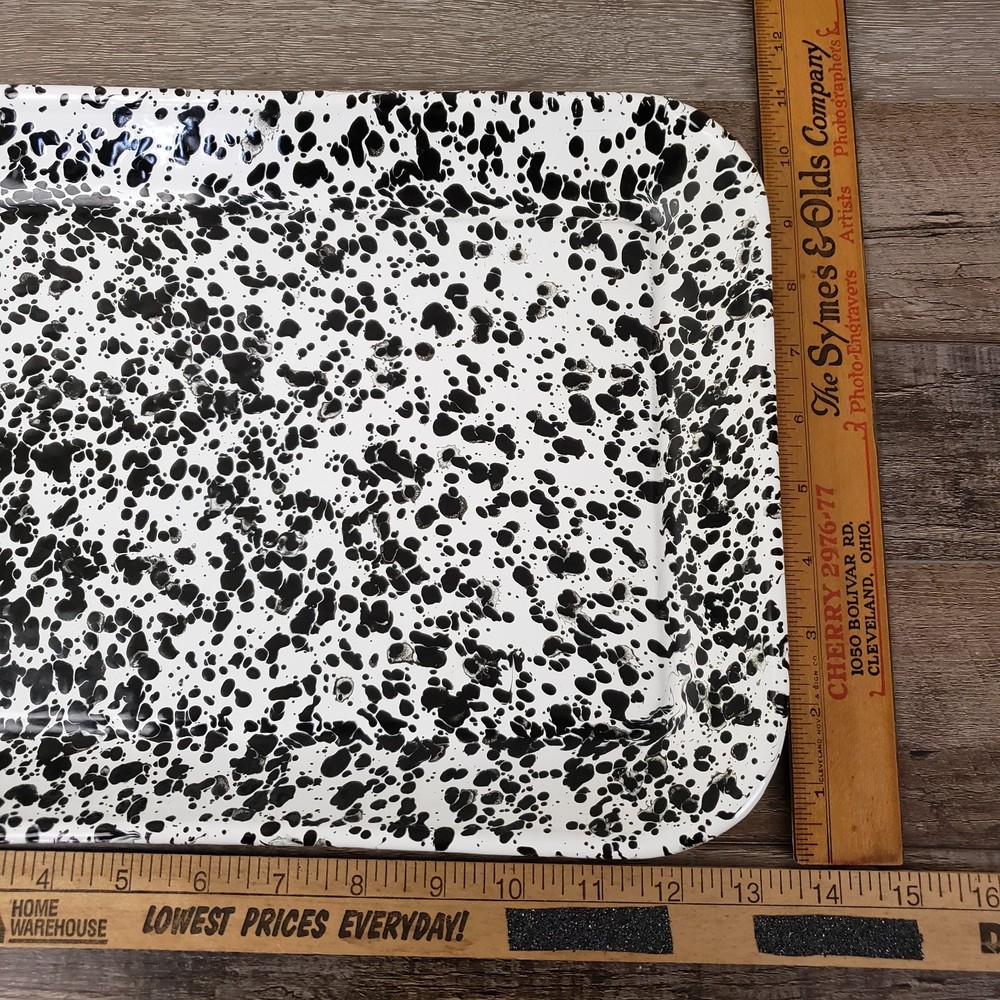 Crow Canyon Enamelware Medium Rectangular Tray Baking Pan Black & White Splatter